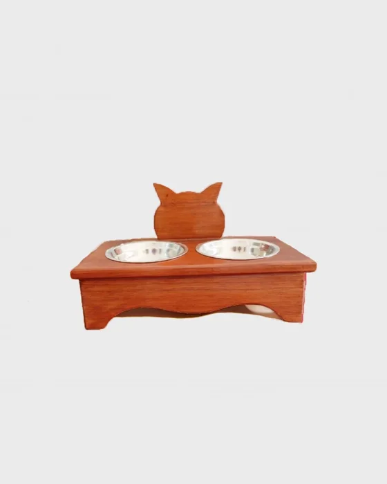 Comedero para Gato en Madera Bandejas acero inoxidable