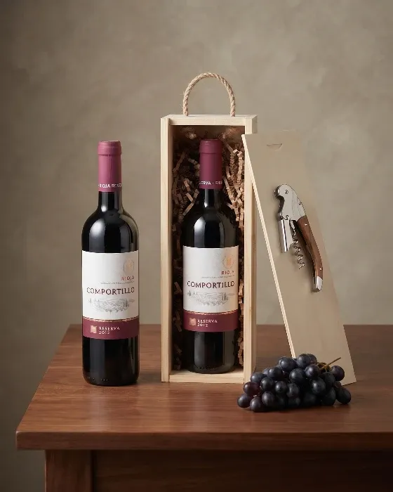 Caja de Madera Vertical para Botella con Asa de Cuerda – Presentación y Regalo imagen 2