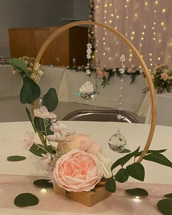 Centros de mesa de aro en madera, decoración para flores artificiales