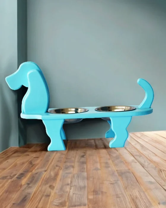 Comedero para Perros en Forma de Canino - Base de Madera Decorativa