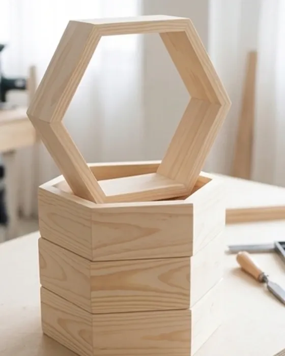 Centro de Mesa Hexagonal de Madera Maderts para Bodas y Eventos | Diseño Geométrico Minimalista imagen 3